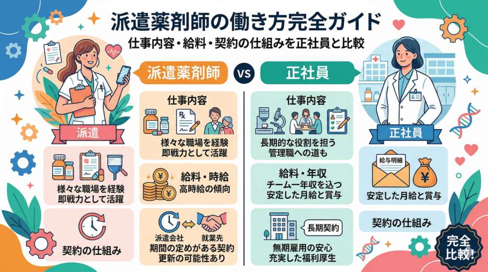 派遣薬剤師の働き方完全ガイド｜仕事内容・給料・契約の仕組みを正社員と比較